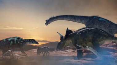 dinozorlar ve göktaşı düşme 3d render