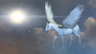 Pegasus sinekler sky 3d render karşı kanatlı at