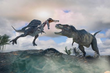 iki tarih öncesi dinozor arasında bir savaş