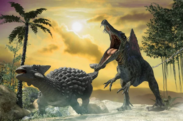 Απεικόνιση Του Μια Μάχη Ανάμεσα Δύο Προϊστορικά Δεινόσαυρος — Φωτογραφία Αρχείου