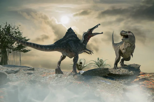 Illustration Battle Two Prehistoric Dinosaur — Stock Photo, Image