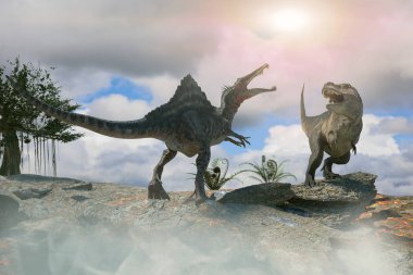 iki tarih öncesi dinozor arasında bir savaş 3D çizimi