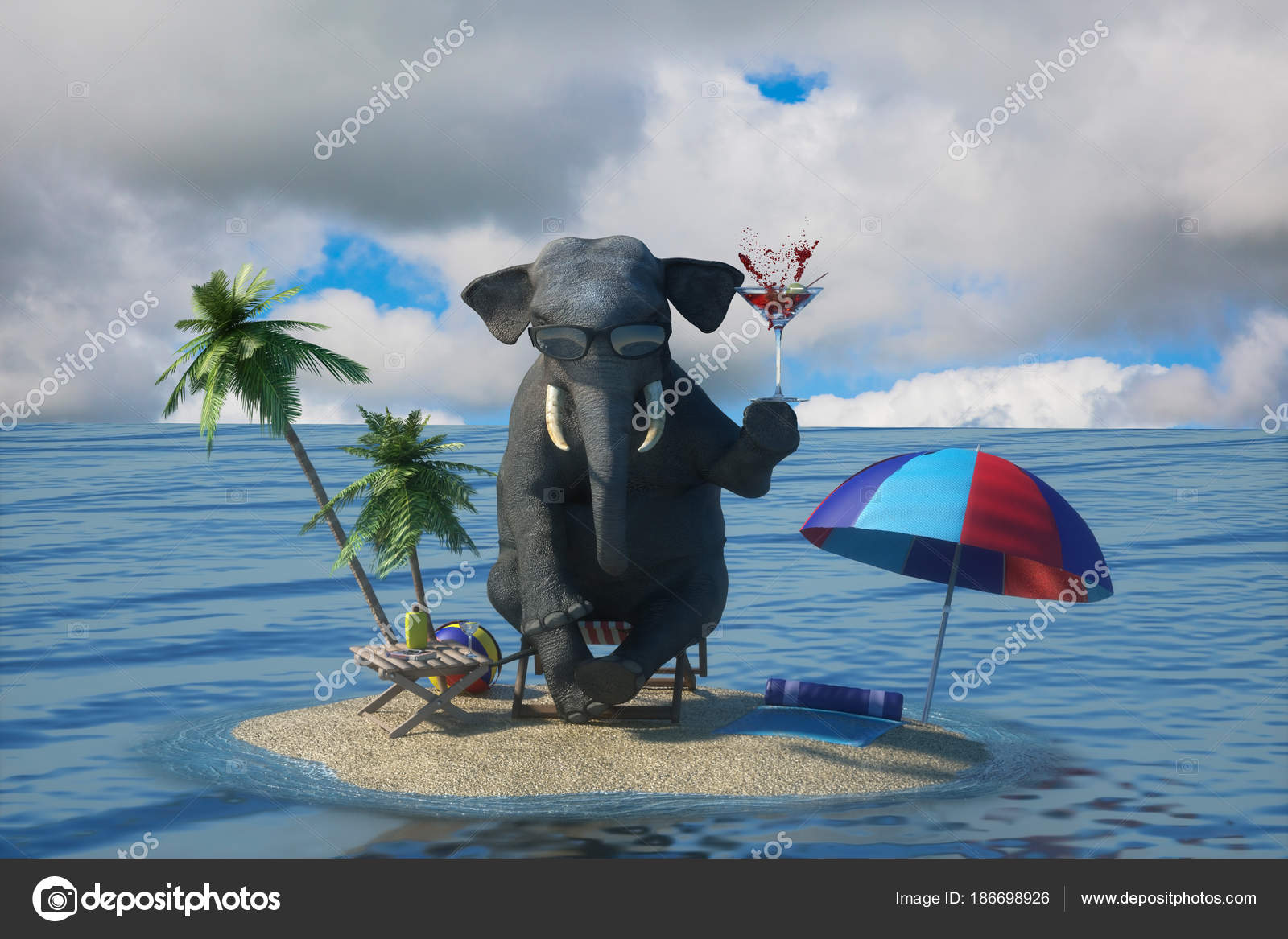 Bir Fil Çizimi Tesisi Deniz Manzaralı Kumsalda Oturur — Stok Foto