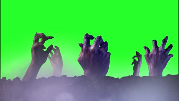 Zombie Hand Een Groene Achtergrond Halloween — Stockvideo