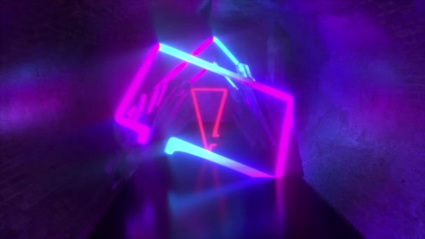 Abstract Background Square Portal Glowing Lines Tunnel Neon Lights — Stock Video