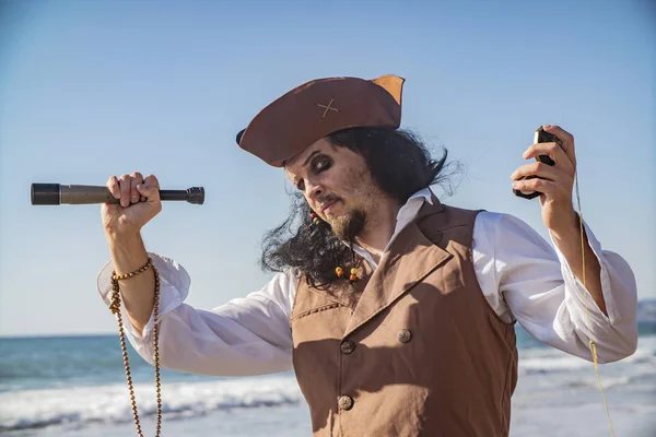 Retrato Homem Pirata Mar — Fotografia de Stock