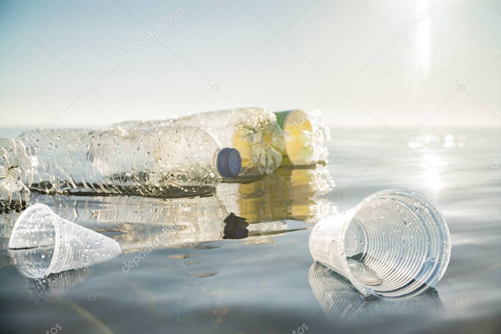 plastic garbage on the surface of the sea as a symbol of environmental problems