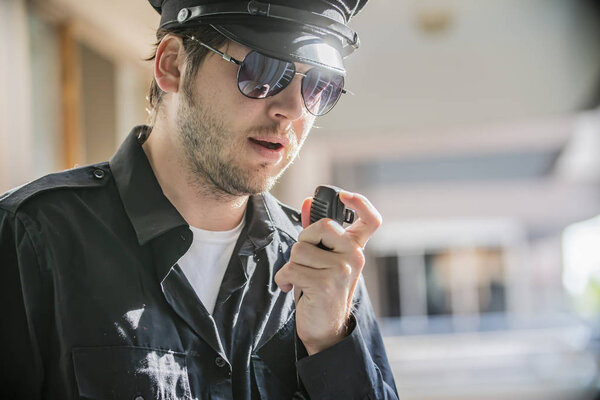 police officers on the street inspecting and investigating the crime and incident