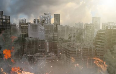 tahrip kıyamet sonrası şehir 3D render görünümü