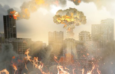 Atom patlaması post-apokaliptik şehir 3D görüntüleme