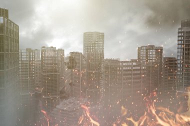 tahrip kıyamet sonrası şehir 3D render görünümü