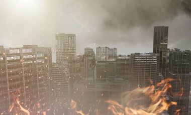 tahrip kıyamet sonrası şehir 3D render görünümü