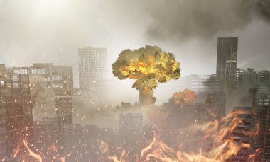 Atom patlaması post-apokaliptik şehir 3D görüntüleme