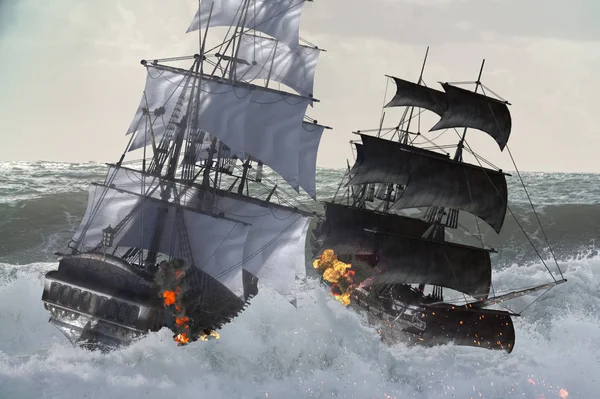 Θάλασσα Μάχη Πειρατικό Πλοίο Καθιστούν — Φωτογραφία Αρχείου