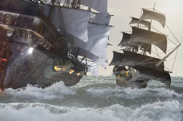 Sea Battle Pirate Ship Render — 스톡 사진