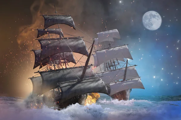 Seeschlacht Piratenschiff Rendern — Stockfoto