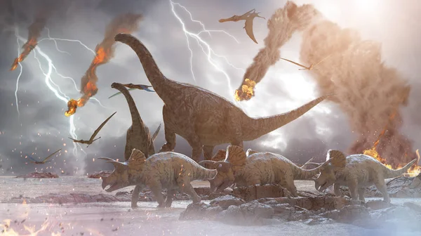 Düşen bir göktaşı tarafından dinozorların yok edilmesi kavramı.