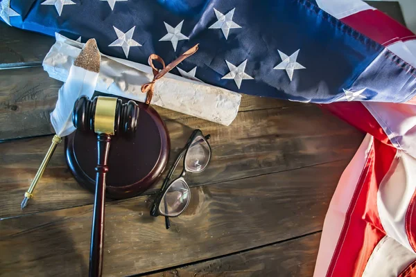 Judge Hammer Flag America — Stockfoto