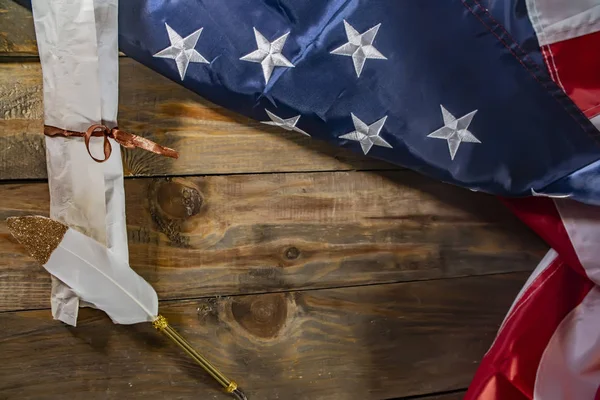 Usa Flag Ancient Manuscript Rolled Constitution Document National Flag America — Stock Photo, Image