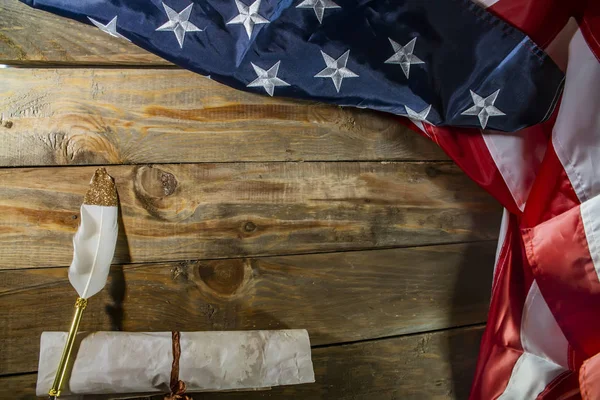 Usa Flag Ancient Manuscript Rolled Constitution Document National Flag America — Stockfoto