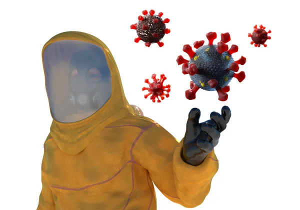 Man Het Pak Van Biohazard Chemische Bescherming Tegen Biologische Bedreigingen — Stockfoto