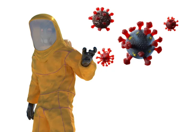 Человек Костюме Биологической Опасности Химической Защиты Биологических Угроз Борется Вирусом — стоковое фото