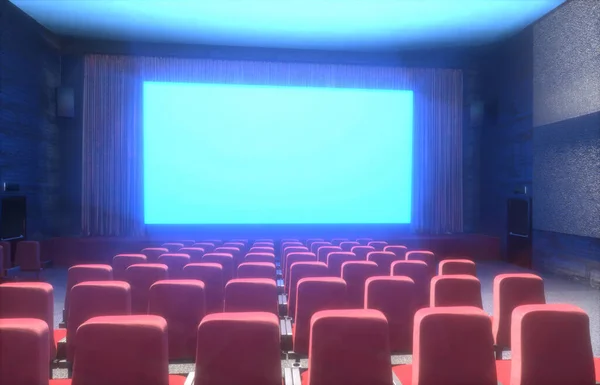 Kino Interiér Kina Prázdnými Červenými Černými Sedadly Copyspace Plátně Záře — Stock fotografie
