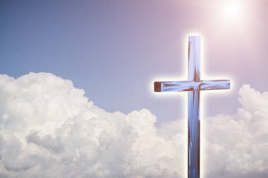 Parlak bir arkaplanda Hıristiyan haçı, Paskalya ve Noel arkaplanı konsepti 3D
