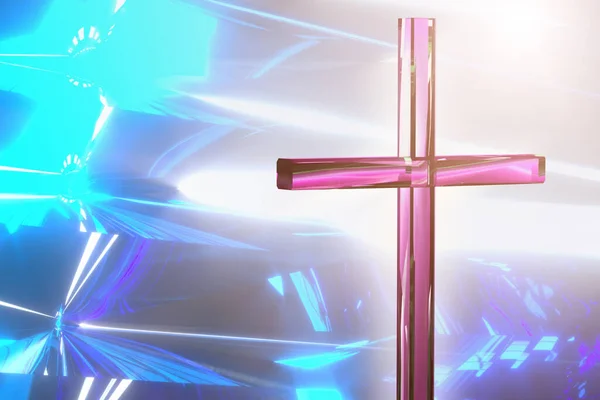 Christian Cross Bright Background Concept Easter Christmas Background Render — Stock Photo, Image