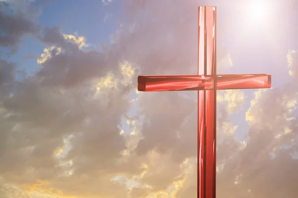 Croce Cristiana Sfondo Luminoso Concetto Pasqua Sfondo Natalizio Resa — Foto Stock