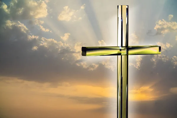 Christian Cross Bright Background Concept Easter Christmas Background Render — Stock Photo, Image