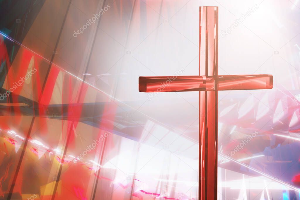 Christian cross on a bright background, concept of Easter and Christmas background 3D render