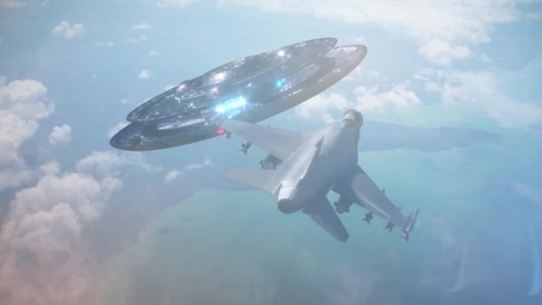 Ufo Odlétá Vojenského Letadla Vykreslit — Stock video