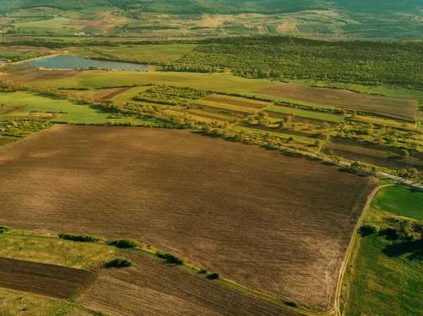 Drone Aéreo Foto Terra Fazenda Cereais Durante Primavera — Fotografia de Stock