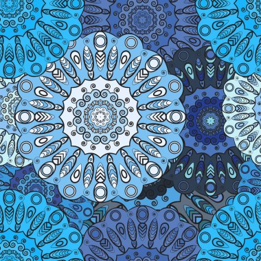 Mavi renkli seamless modeli ile Doğu çiçek orament. Aztek, Türk, pakistan, Hindistan, Çin, Japon tarzı çiçek oryantal tasarım.