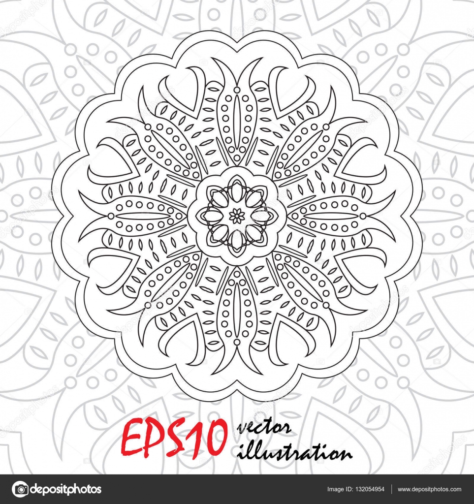 Page mod¨le abstrait de vecteur pour livre de coloriage anti stress Mandala flocon de neige – Illustration