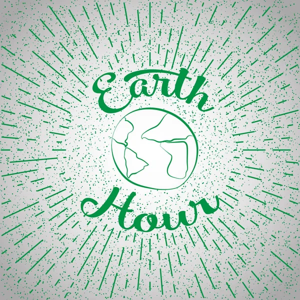Skiss med gröna världen och strålar, doodle-ikonen. Illustration för att spara miljön på Earth Hour. — Stock vektor
