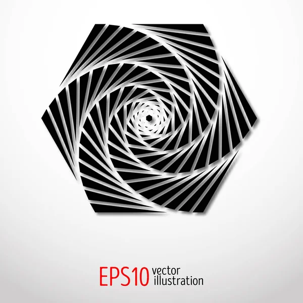 Illusione geometrica esagonale labirinto sacro. Design a spirale in bianco e nero 3d . — Vettoriale Stock