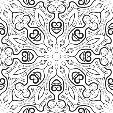 Siyah ve beyaz mandala desen. Tek renkli arka plan ile süsleme. Çizilmiş vektör çizim. Anti stres sayfa için yetişkin renklendirme