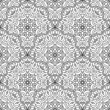 Siyah ve beyaz seamless oryantal modeli. Sorunsuz tek renkli arka plan ile mandalalar. Çizilmiş vektör çizim. Anti stres çini boyama.