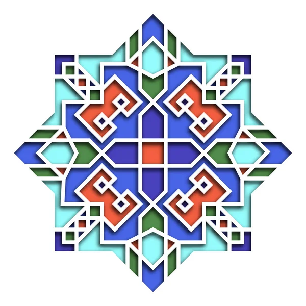 독특한 패턴, 동부 스타일, 동양 화려한 스테인드-유리에에서 장식 무늬. Eid 무바라크, 모스크의 장식 이슬람 타일에 대 한 그림 3d — 스톡 벡터
