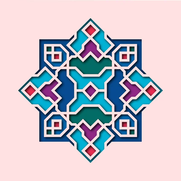 Patrón árabe, viñeta de estilo oriental, vidrieras de colores orientales. Diseño para Eid Mubarak, azulejo islámico decorativo de la mezquita 3d — Archivo Imágenes Vectoriales