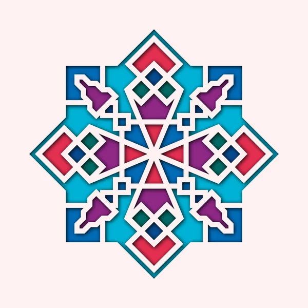 Arabesque, Arabische vignet, oriënteren kleurrijke glas-in. Ontwerp voor Eid Mubarak, Ramadan, decoratieve islamitische tegel van moskee 3d — Stockvector