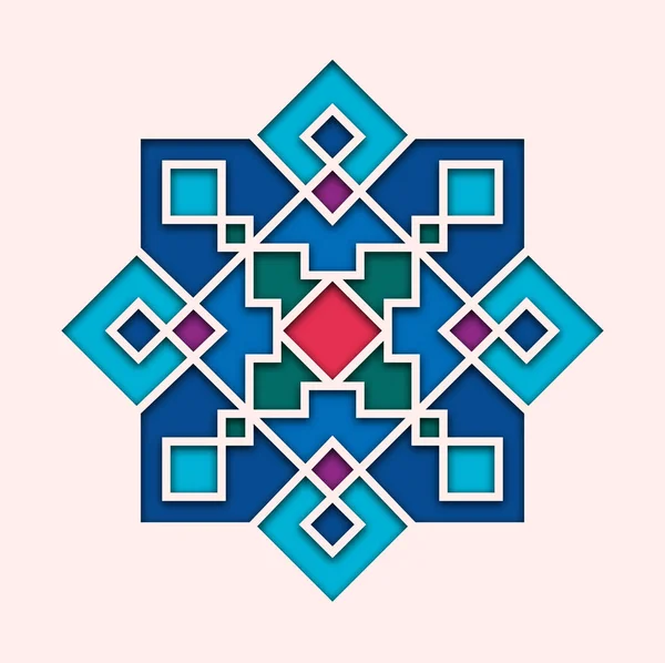 Arabesque, Arabische tegel, oriënteren kleurrijke glas-in. Ontwerp voor Eid Mubarak, Ramadan, decoratieve islamitische vignet voor moskee 3d — Stockvector