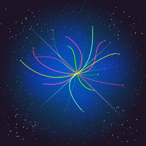 Viaje más allá del espacio. Boson Higgs, mecánica cuántica. Ilustración Big Bang. Vector abstracto fondo cósmico . — Vector de stock