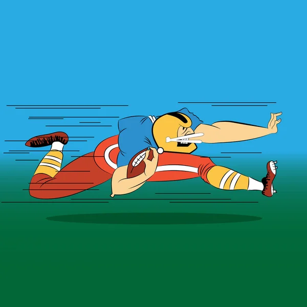 Jugador de fútbol de dibujos animados corriendo con la pelota en la mano. Diseño de caricatura . — Archivo Imágenes Vectoriales