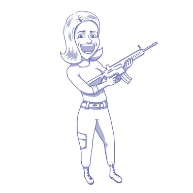 Saldırı tüfeği ile mutlu kadın