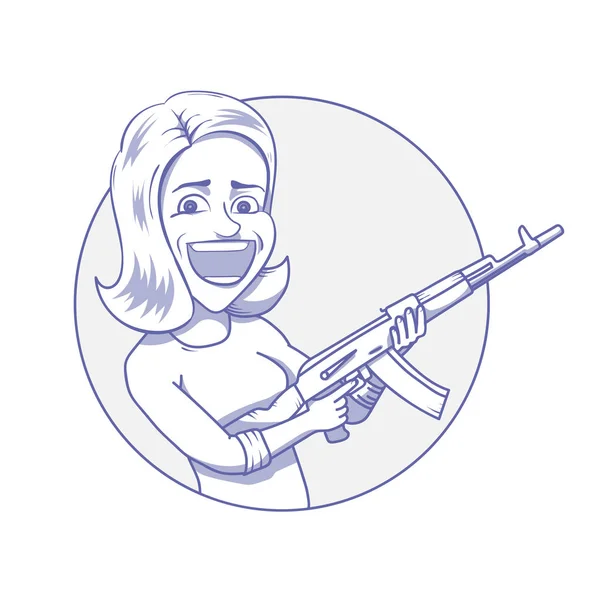 Mulher feliz com rifle de assalto — Vetor de Stock