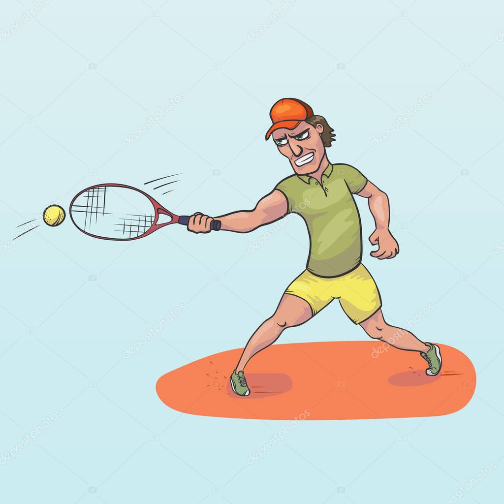 Tennis player striking a ball vector illustration