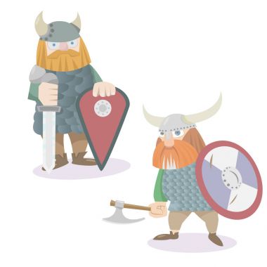 İki viking savaşçıları düz stil illüstrasyon vektör